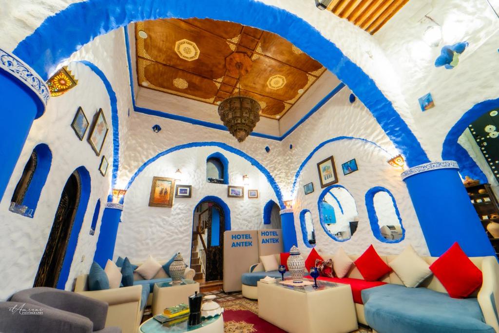 Blue Moroccan interior at Riad Antek in Chefchaouen