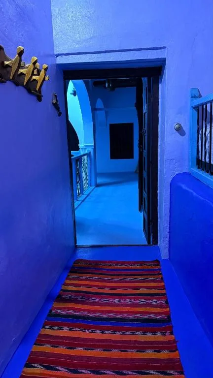 Blue hallway inside Dar Dadicilef Chefchaouen