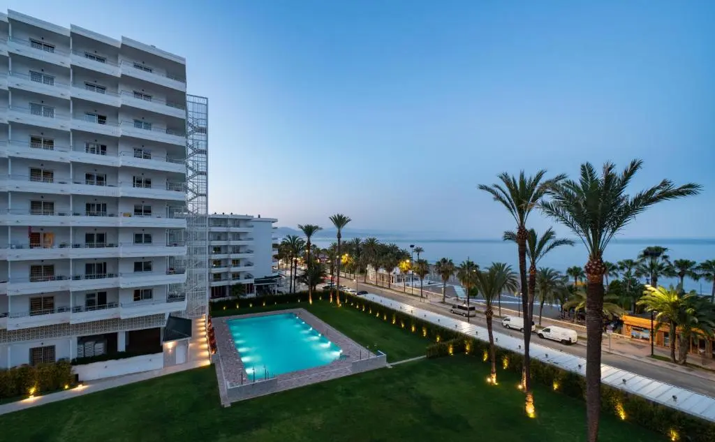 Aerial view of Hotel Apartamentos Bajondillo and its outdoor pool