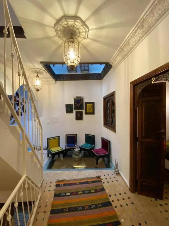 Colorful staircase hall at Kasba Blanca Tangier