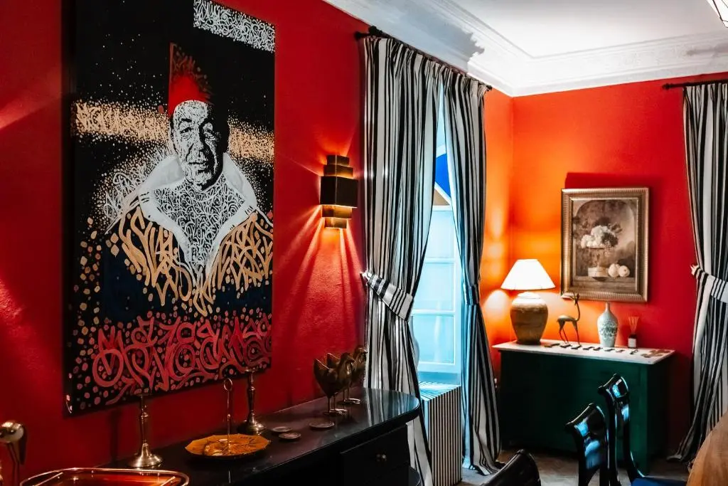 Art-filled lounge at Lalla Soulika Tangier
