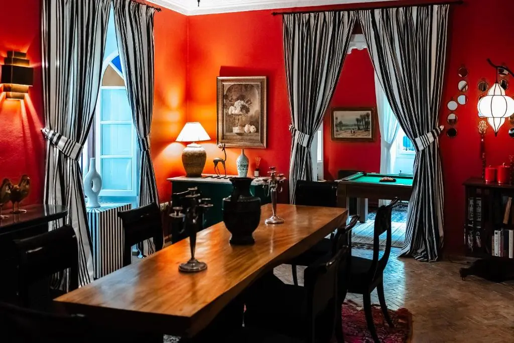 Red dining room at Lalla Soulika Tangier