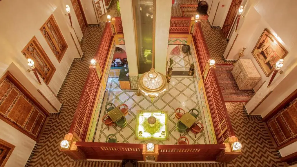 Ornate central staircase inside Palais Zahia Hotel & Spa