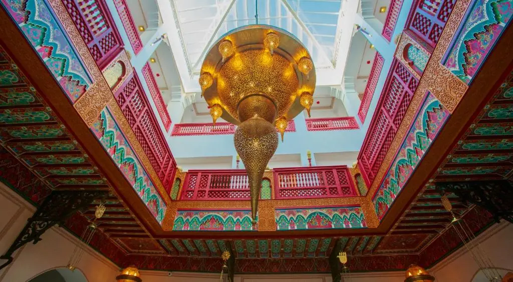 Grand Moroccan lobby at Palais Zahia Hotel and Spa in Tangier