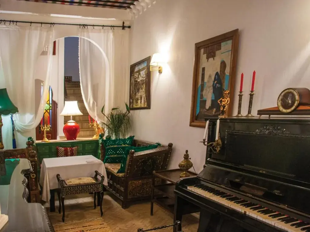 Traditional piano lounge at Riad Al-Qurtubi Tangier