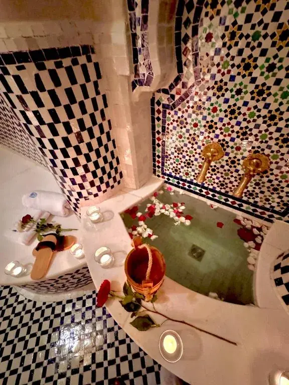 Moroccan zellige bath at Riad Al-Qurtubi Tangier