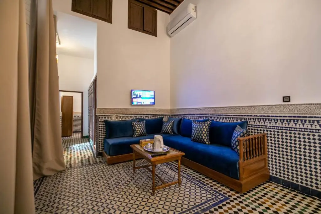 Traditional Moroccan lounge at Riad Fes Ziyat & Spa